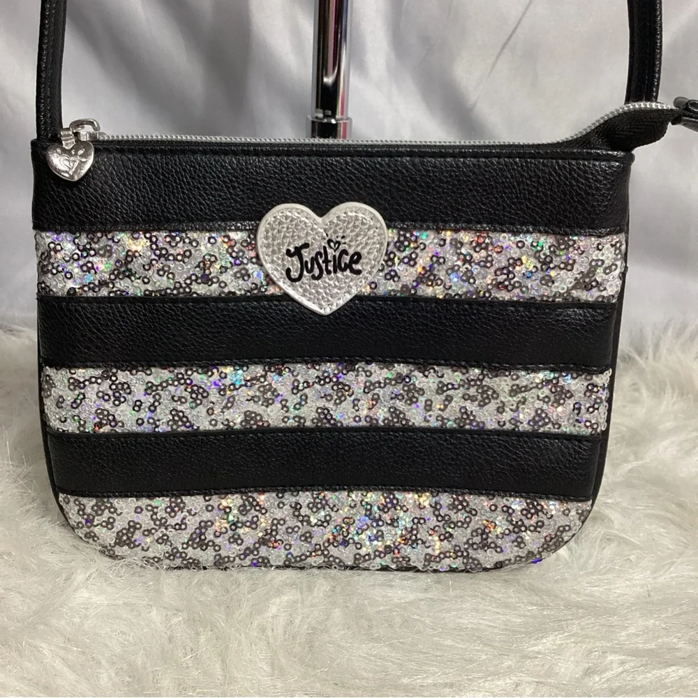 Justice Girls Black Crossbody With Silver Sequins Never Used Super Cute